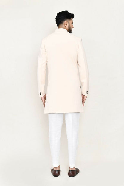 Joban Fashion Cream Colored Terry Rayon Fabric Indo Western With Straight Fit Pant