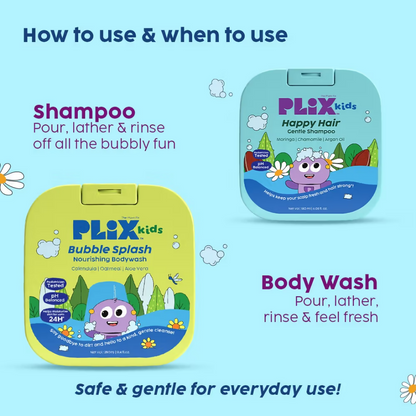 PLIX The Plant Fix Kids Happy Hair Gentle Shampoo & Bubble Splash Body Wash