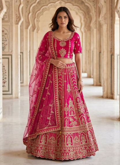Lehenga Mart Pink Heavy Silk With Fusing Designer Bollywood Style Wedding Wear Lehenga Choli