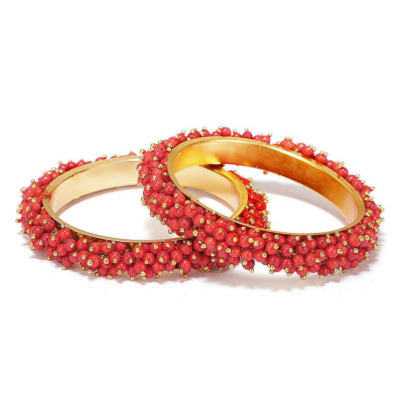 Mominos Fashion Joharkamal Gold-Polished Red Beads Work Bangles