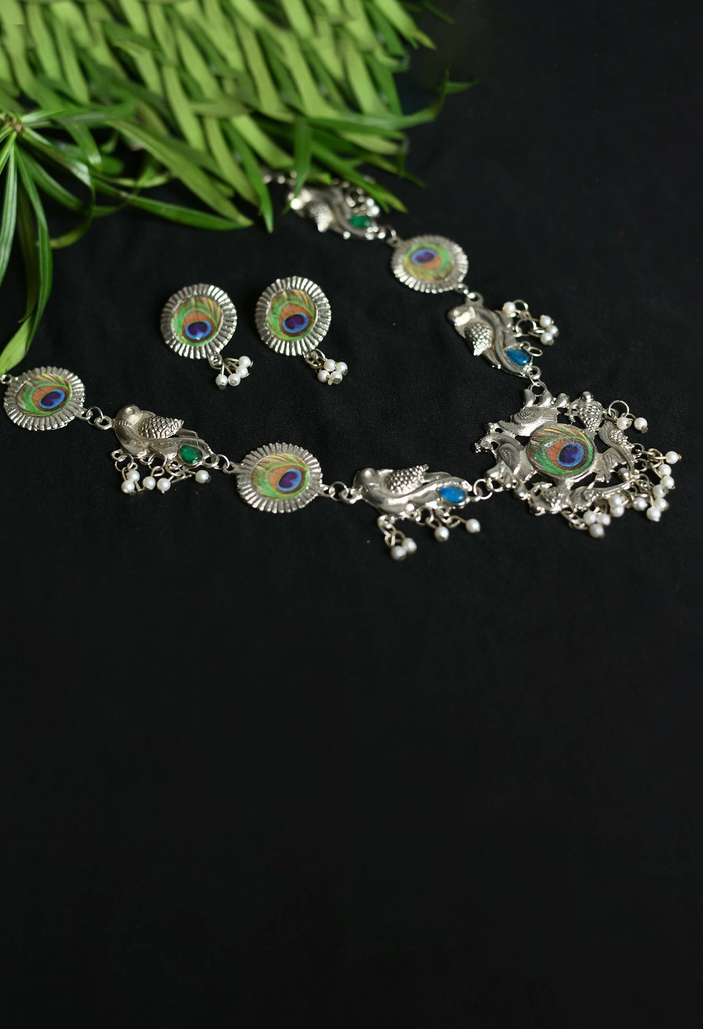 Mominos Fashion Johar Kamal Oxidised Silver-Plated Brass Finish Long Necklace For Women (Silver)