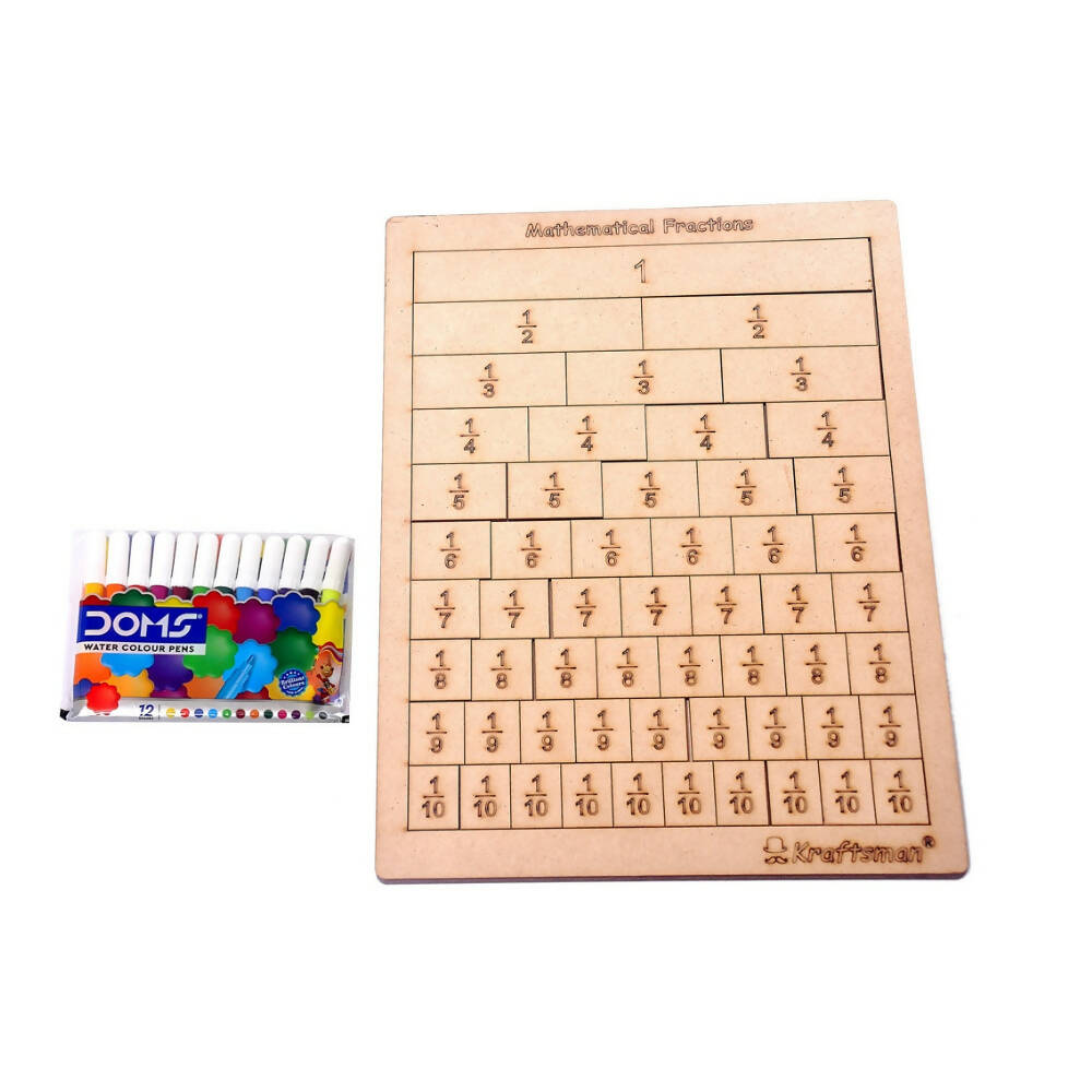 Kraftsman Mathematics Fractions Learning/Strips and Bars Learning and Puzzle Board | Color Kit Included