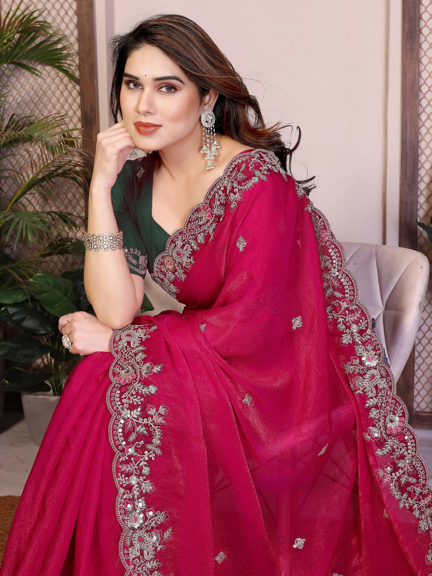 Teeya Creation New Womens Latest Party Wear Soft Chiffon Silk Saree-Pink