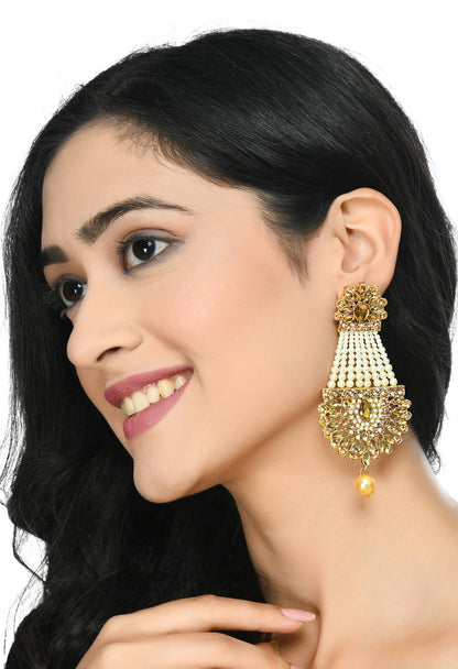 Mominos Fashion Johar Kamal Earrings With Kundan & Pearls Work