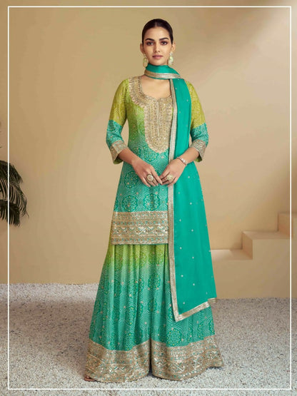 Vastranavya Bandhej Printed Chinon Chiffon Embroidered Sequins Pakistani Suit