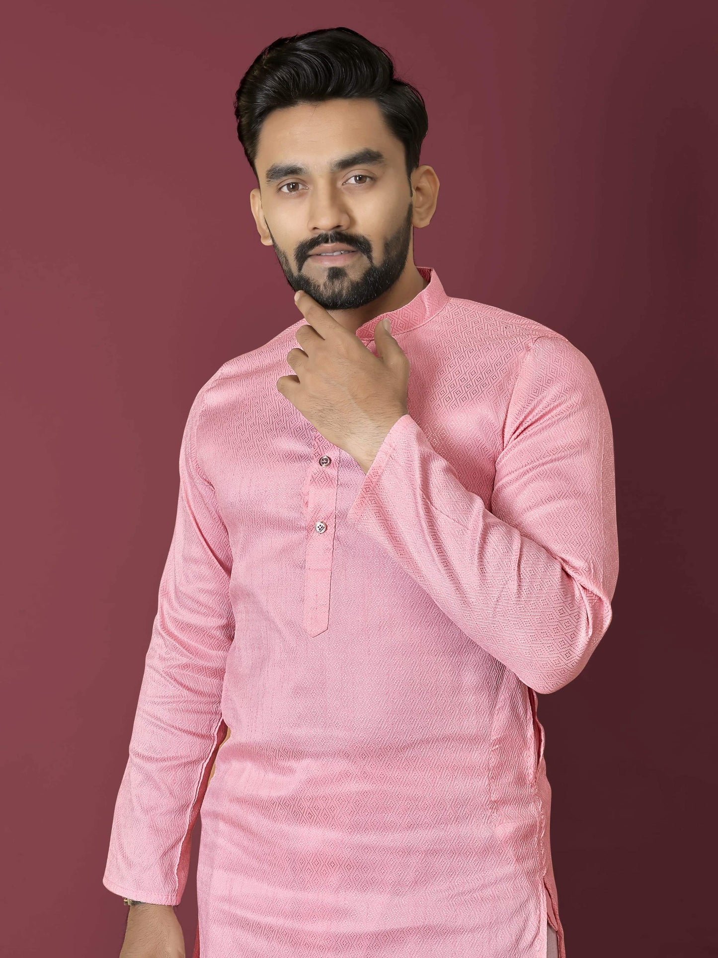 Anaita Pink Solid Soft Jacquard Silk Straight Kurta