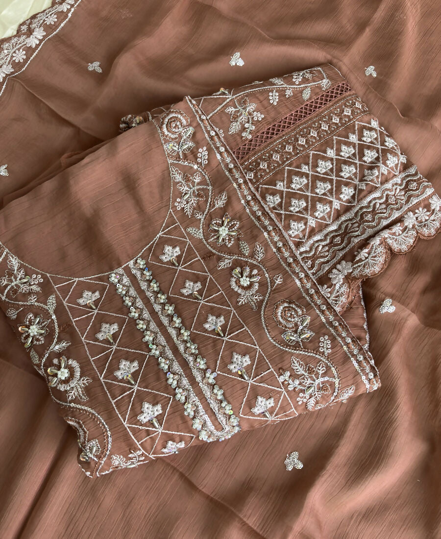 KC Peach Pakistani Straight Suit For Women Chiffon