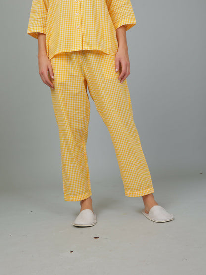 Breathables Women Cotton Checks Night Suit Shirt And Pants Co-Ord Set I Night Wear-Yellow