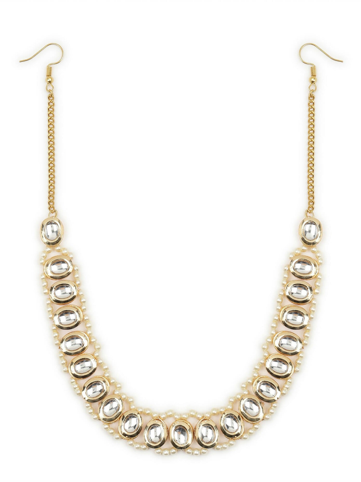 Gold-Polished White Kundan-Studded Pearl Beaded Hair Band - Ruby Raang