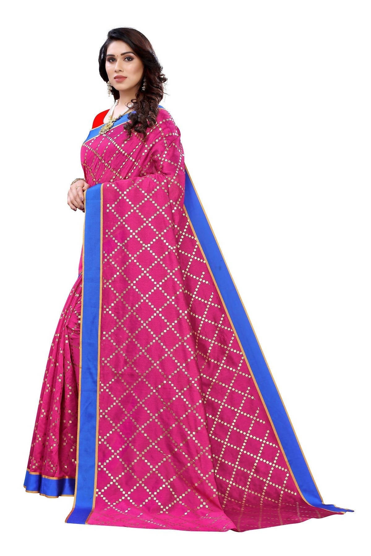 Vamika Pink Linen Foil Print Saree (YOGI PINK)