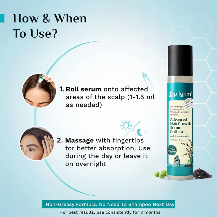 Pilgrim 3% Redensyl, 4% Anagain & 5% Capilia Stem Cell Complex Advanced Hair Growth Serum Roll-On