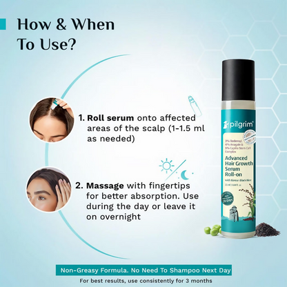 Pilgrim 3% Redensyl, 4% Anagain & 5% Capilia Stem Cell Complex Advanced Hair Growth Serum Roll-On