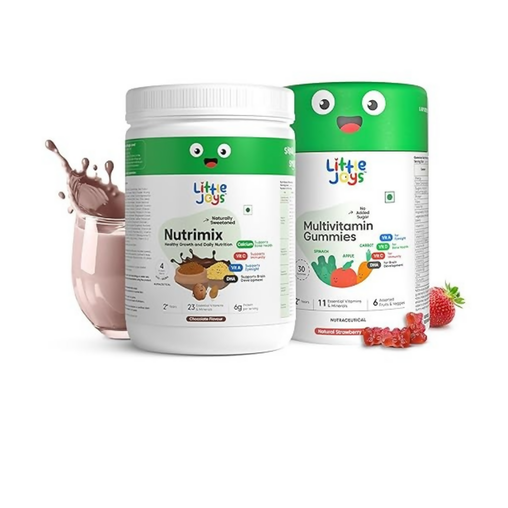 Little Joys Immunity Boosting Nutrimix Nutrition Powder Belgian Chocolate 2 + and Multivitamin Gummies Combo