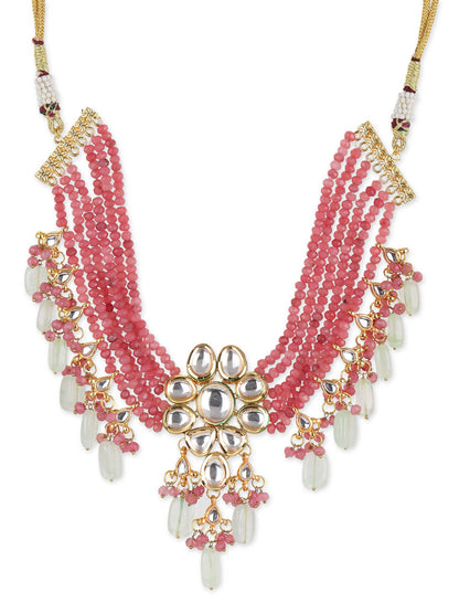 Pink White Brass Gold-Polished Necklace - Ruby Raang