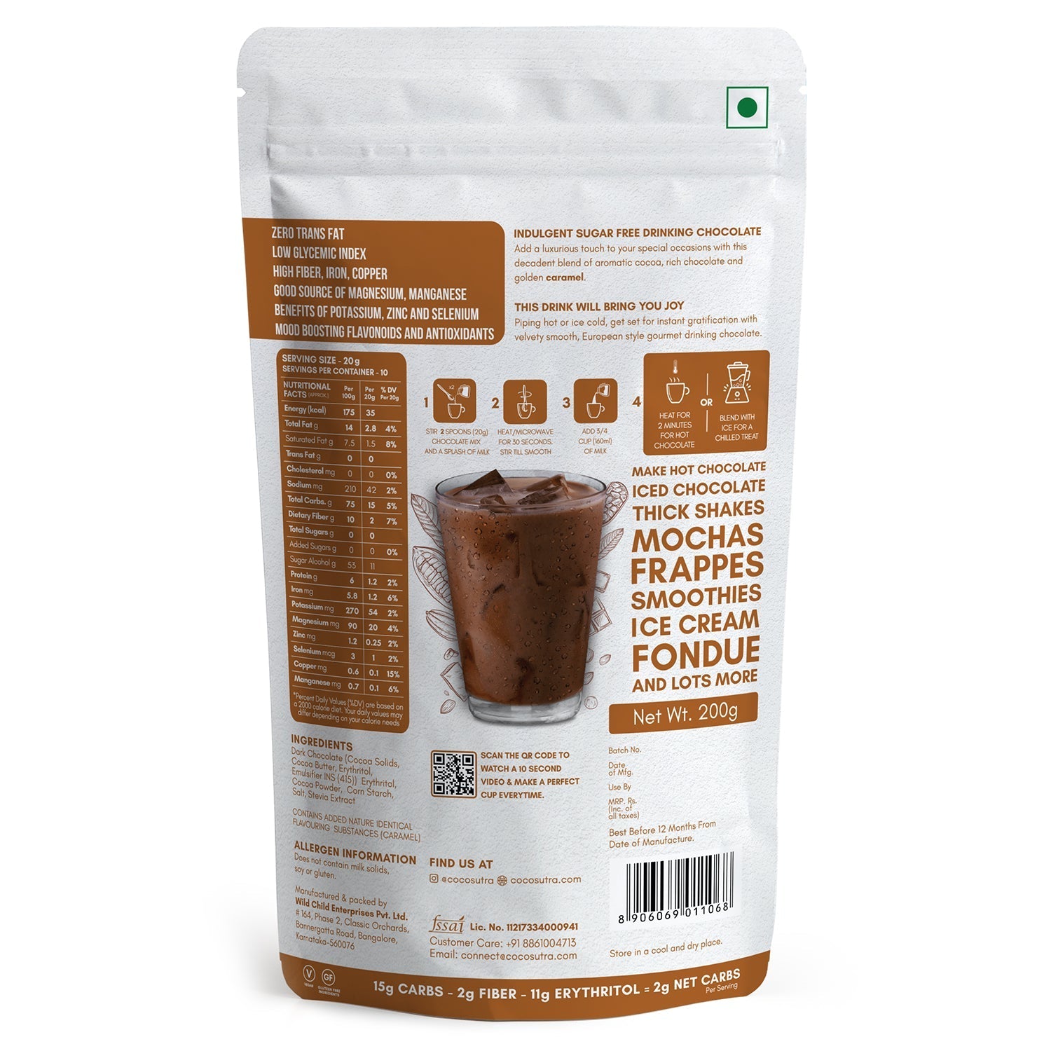 Cocosutra Sugar Free Drinking Chocolate Mix Caramel - 200 gms