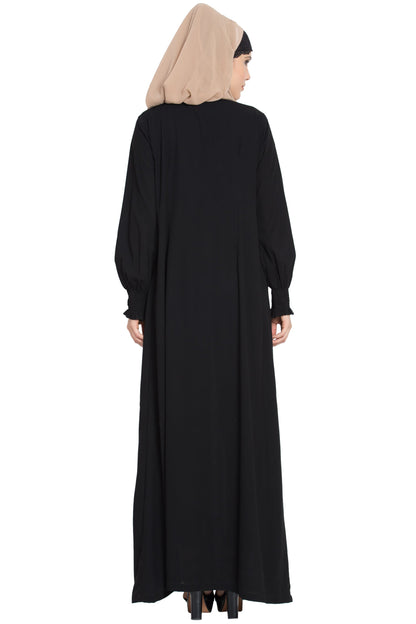 Bashariya Loose From Chest| Arabian Abaya With Gather and Smocky Sleeves - Black