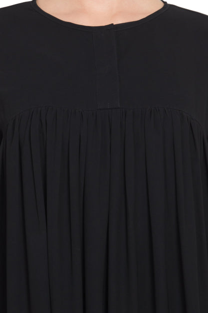 Bashariya Loose From Chest| Arabian Abaya With Gather and Smocky Sleeves - Black