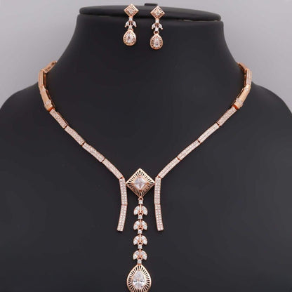 Jewel City Exquisite Rose Gold Plated American Diamond Necklace Set