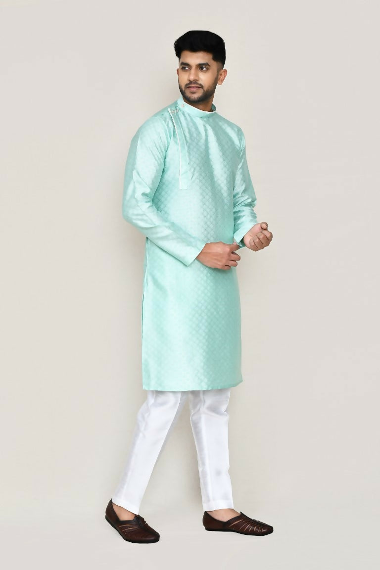 Joban Fashion Green Colored Jacquard Silk Fabric Kurta With Straight Fit Pant