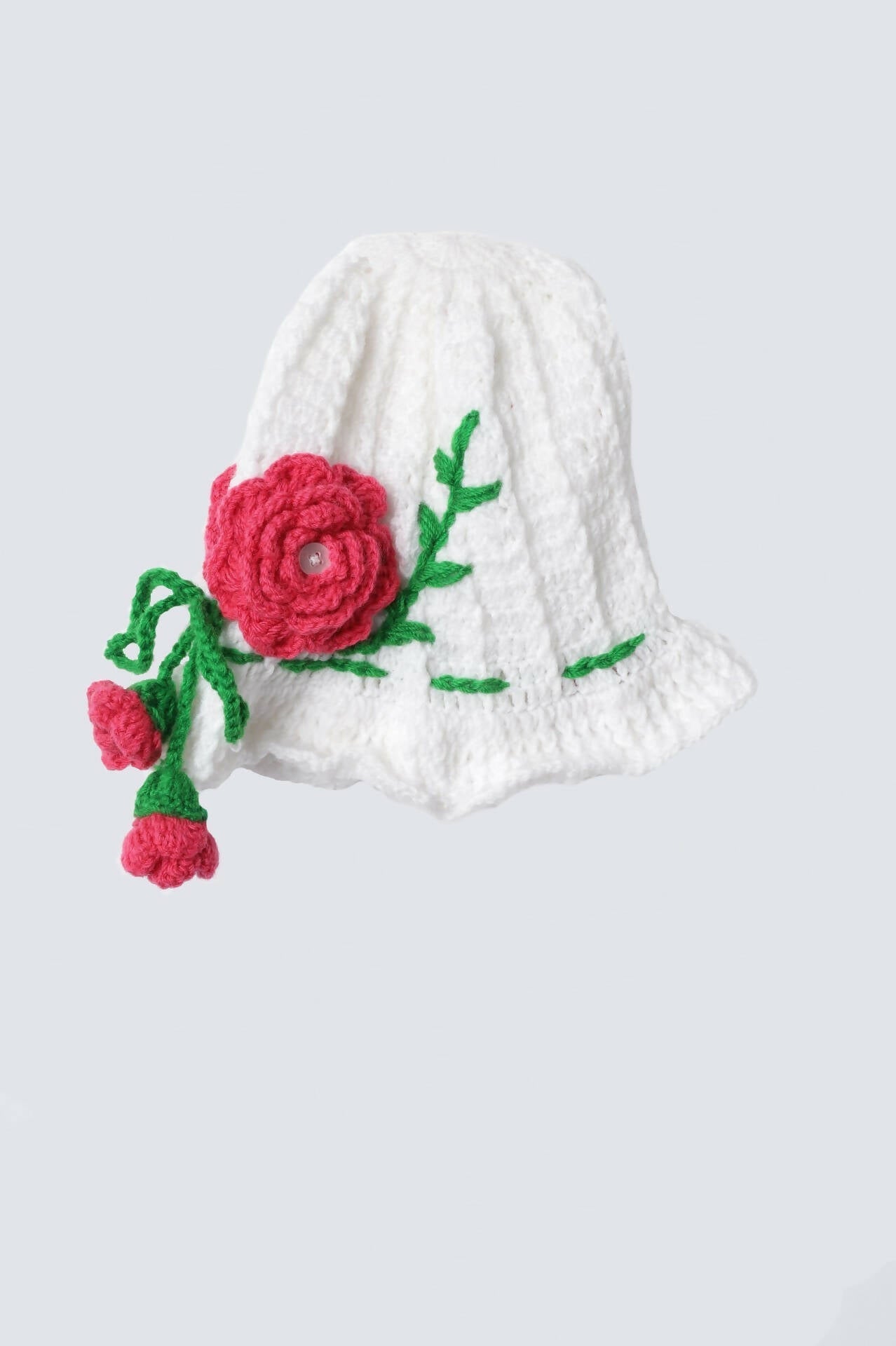 Chutput Kids Woollen Hand Knitted Rosetto Detailed Cap - White