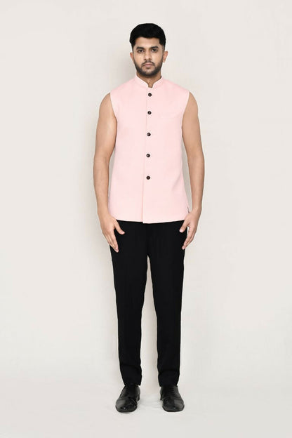 Joban Fashion Peach Colored Imported Polyester Fabric Open Prince Coat, Jacket With Pant