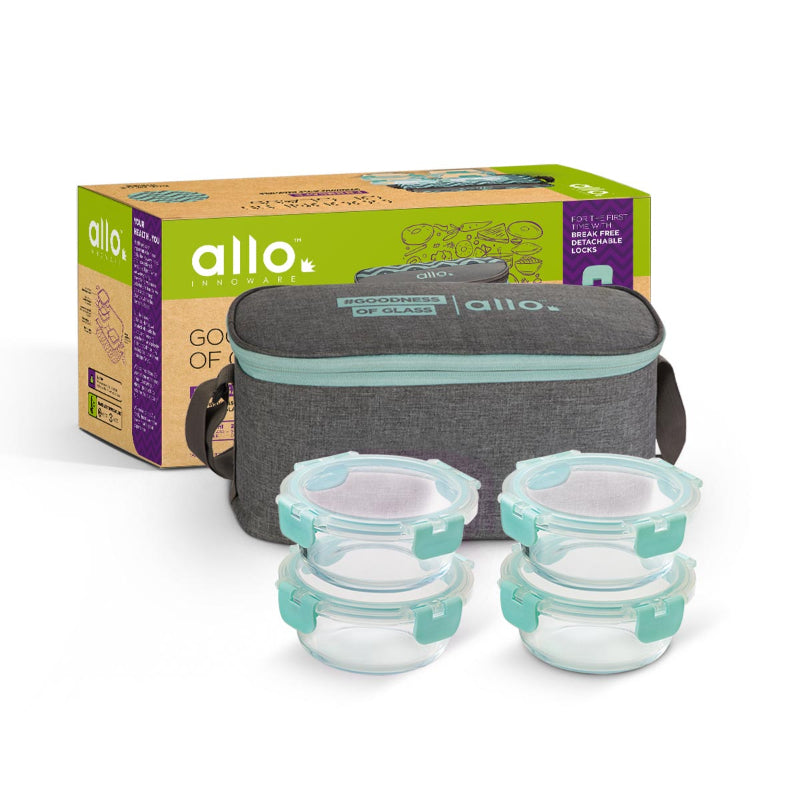 Azley  Safe Glass Lunch box with Break Free Detachable Lock | Set Of 4 | Multiple Colors