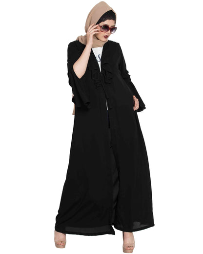 Bashariya Long Cardigan With Bell Sleeves Without Inner Abaya - Black