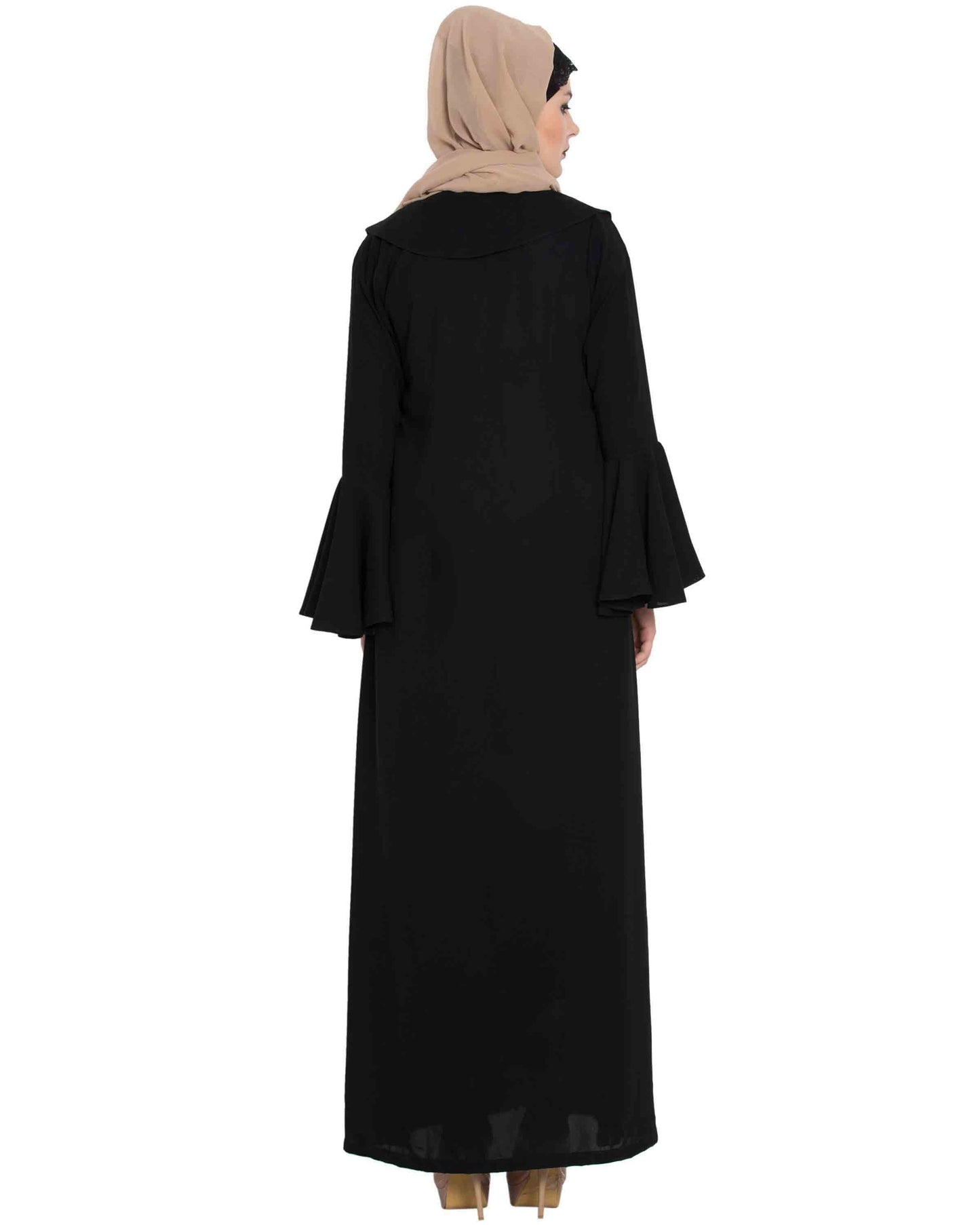 Bashariya Long Cardigan With Bell Sleeves Without Inner Abaya - Black