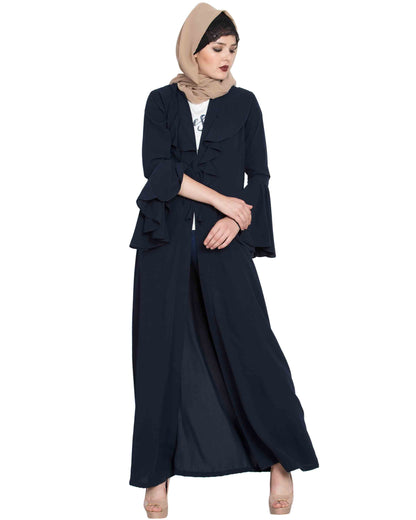 Bashariya Long Cardigan With Bell Sleeves Without Inner Abaya NavyBlue