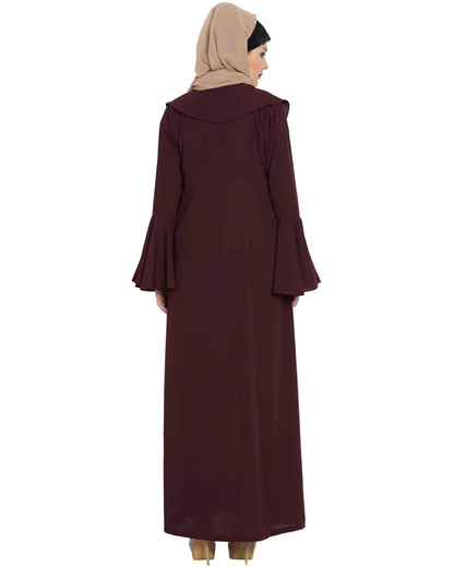 Bashariya Long Cardigan With Bell Sleeves Without Inner Abaya - Wine