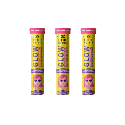 Chicnutrix Glow 500mg Effervescent Tablets - Black Currant Flavour Antioxidants For Clear, Glowing Skin