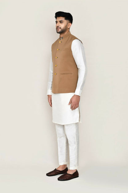Joban Fashion White Colored Art Silk Fabric Kurta, Jacket With Straight Fit Pant