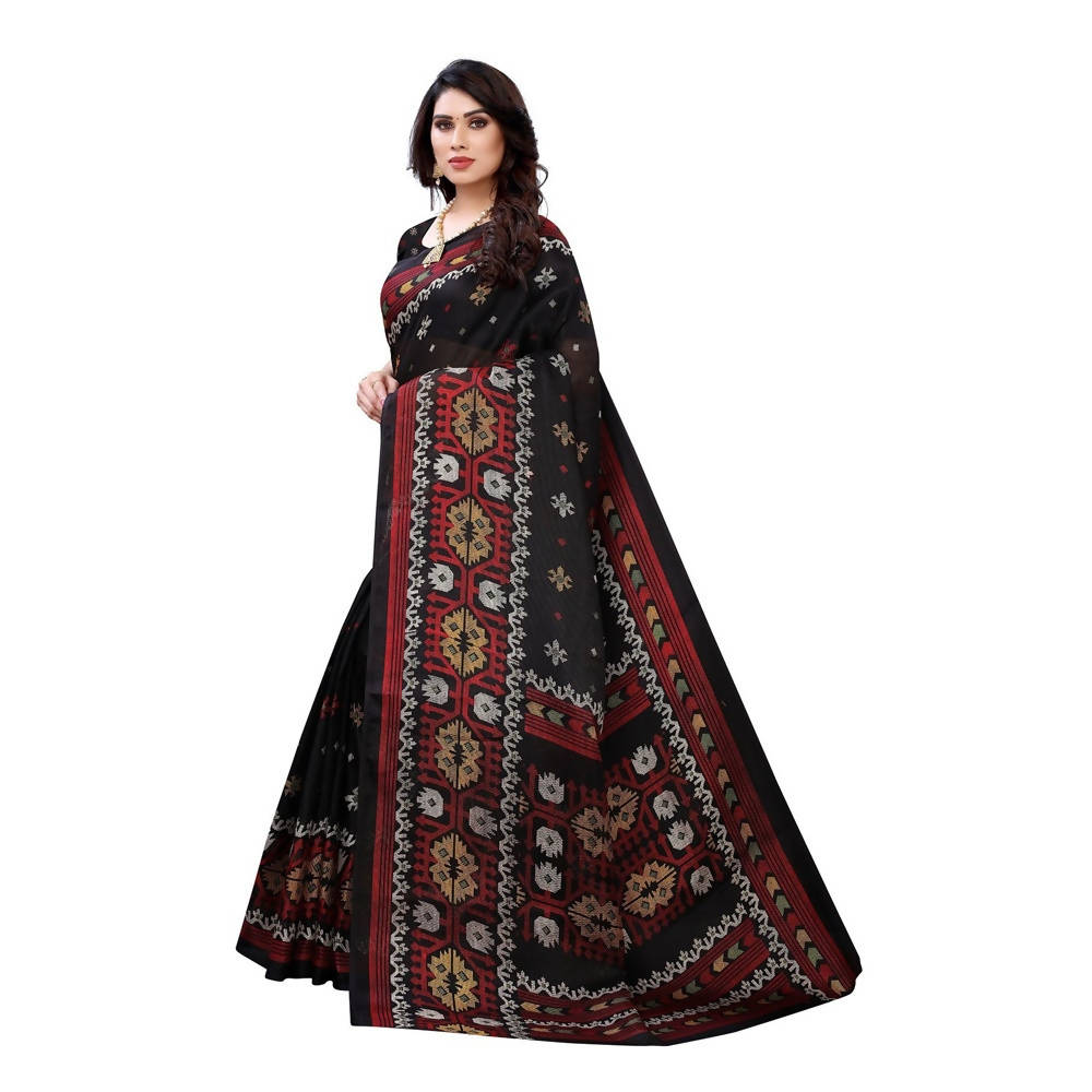 Vamika Printed Jute Silk Black Saree (Namita Black)