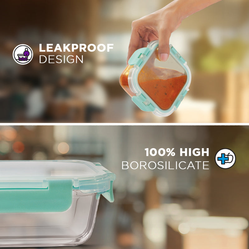 Avy FoodSafe Safe Glass Container with Break Free Detachable Lock | Set Of 4