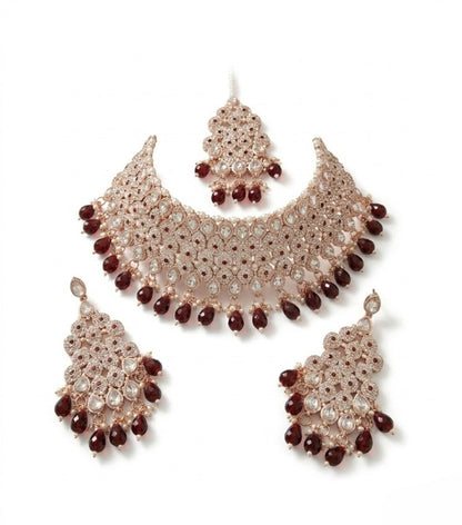 Jewel City Kundan Bridal Choker Jewelry Set with Beads | Indian Wedding Necklace, Drop Earrings & Maang Tikka