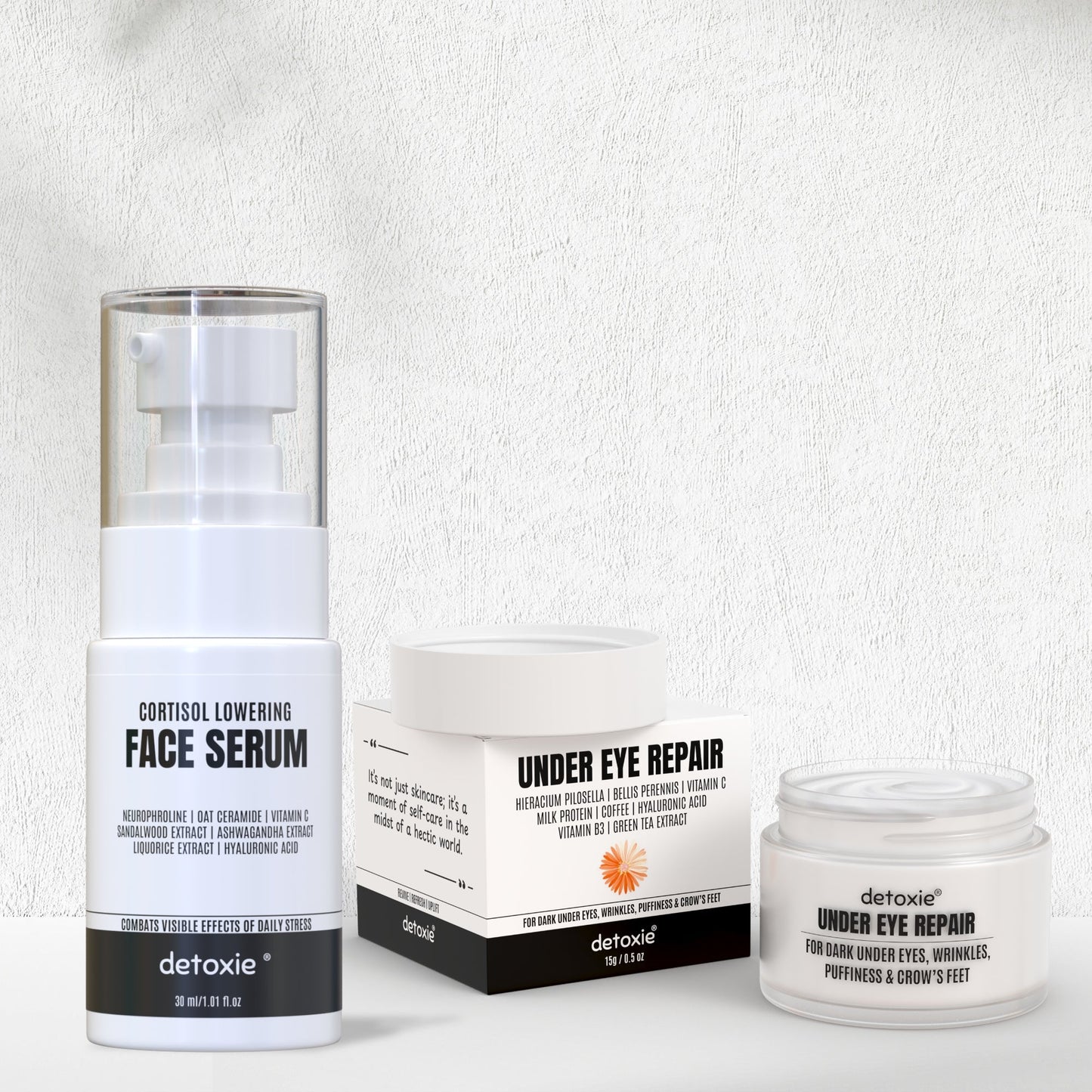 Detoxie Dark Circle & Cortisol Lowering Combo| Cortisol Lowering Serum 30 ml + Under Eye Cream 15gm