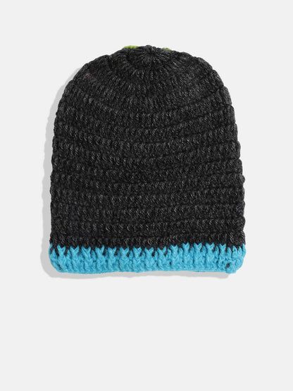 Chutput Kids Woollen Hand Knitted Flower And Beads Embellished Cap - Grey