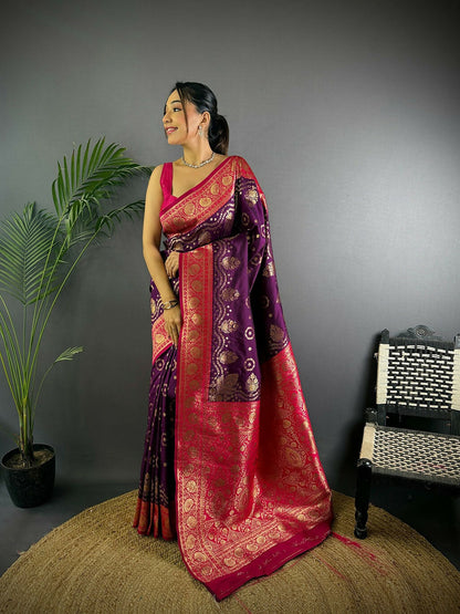 Joban Fashion Magenta Butti Banarasi Silk Sarees