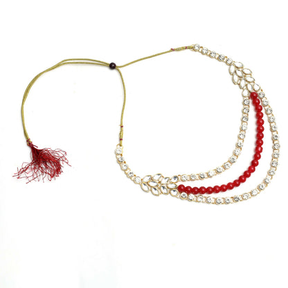 Mominos Fashion Johar Kamal Handicraft Finish White & Red Pearls Choker For Women (White/Red)