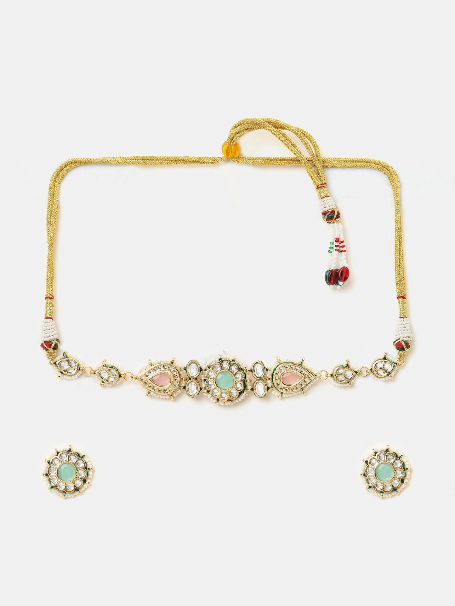 Ruby Raang Kundan Choker Neckpiece With Matching Studs