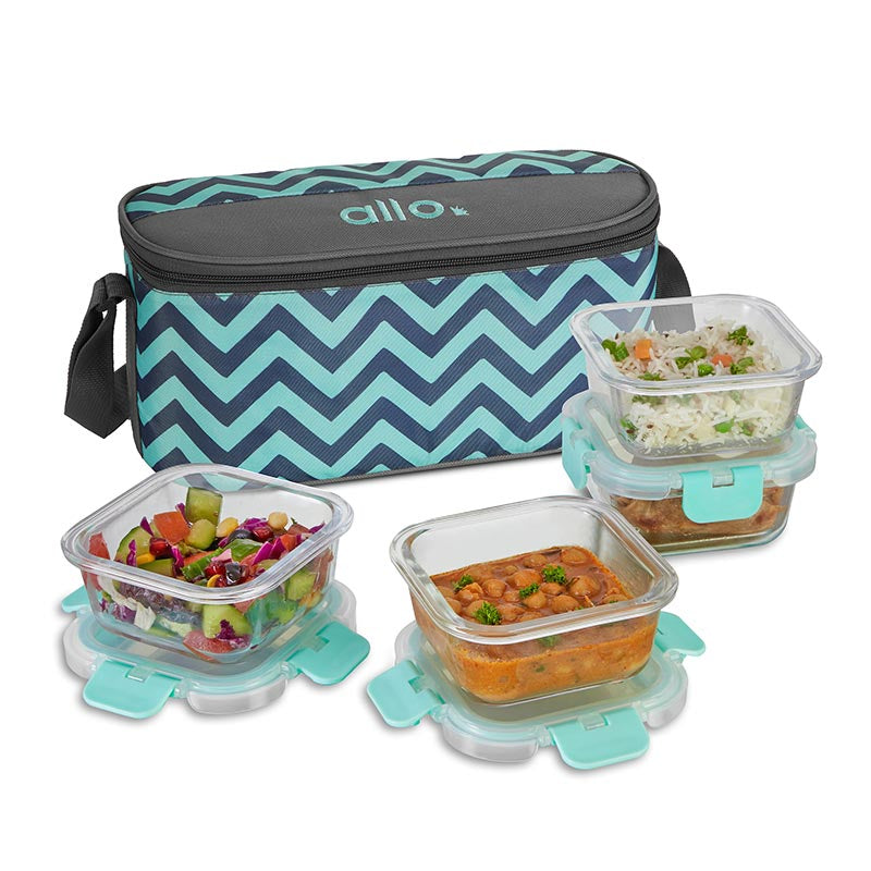 Azley  Safe Glass Lunch box with Break Free Detachable Lock | Set Of 4 | Multiple Colors