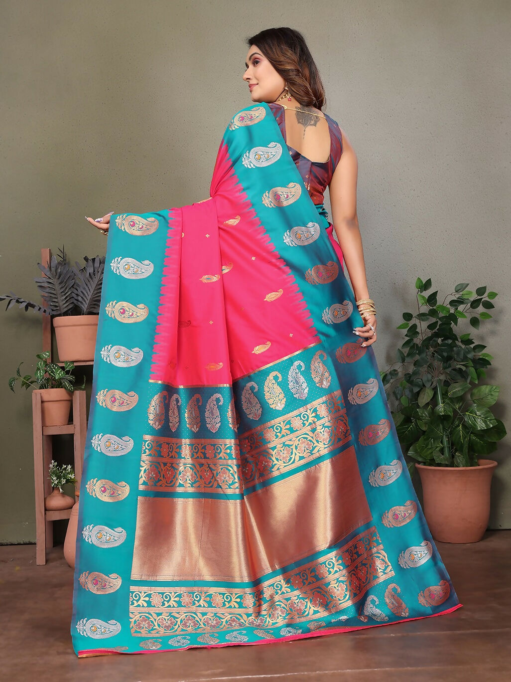 Joban Fashion Banarasi Pink ButtiSoft Silk Saree