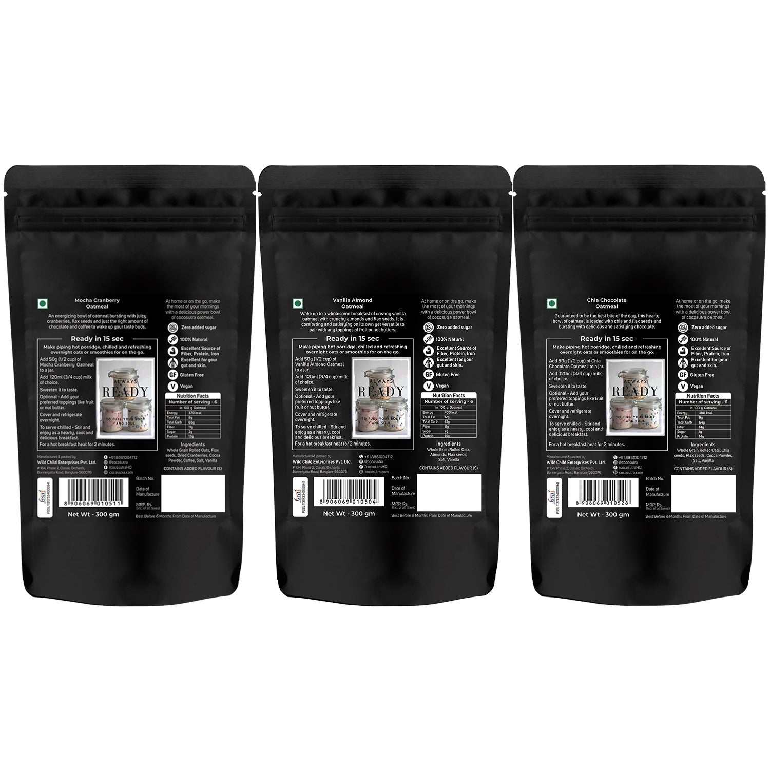 Cocosutra Oatmeal Combo Zero Sugar - 300 g Each