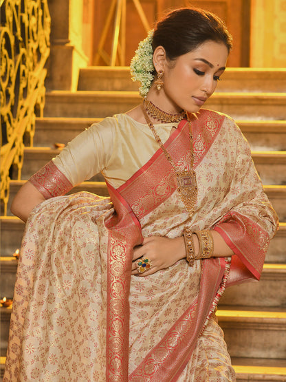 Anaita Off White Banarasi Saree With Blouse Piece