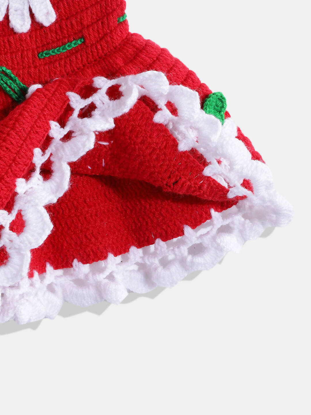 Chutput Kids Woollen Hand Knitted Short Sleeves Flower Detail Dress For Baby Girls - Red