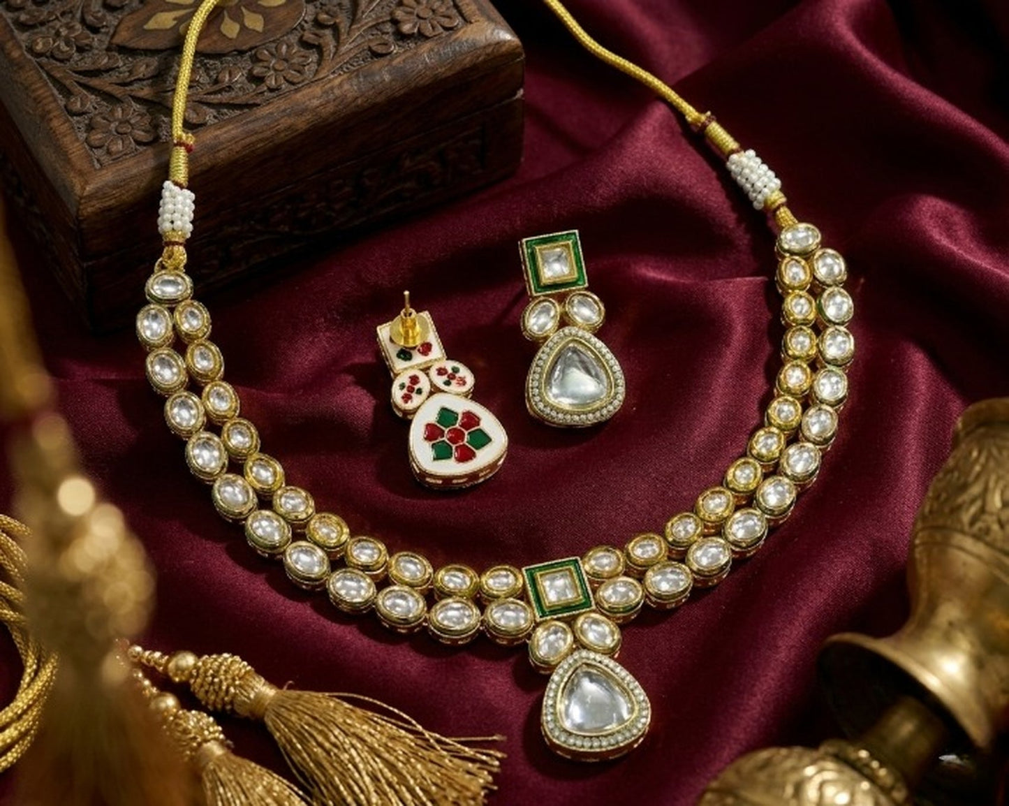 Jewel City Handcrafted Gold-Plated Kundan Choker Necklace Set with Earrings | Traditional Ethnic Indian Bridal Jewelry for Women