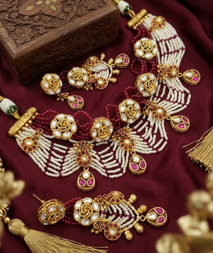 Jewel City Handcrafted Kundan & Ruby Bead Choker Set | Traditional Indian Gold-Plated Bridal Jewelry
