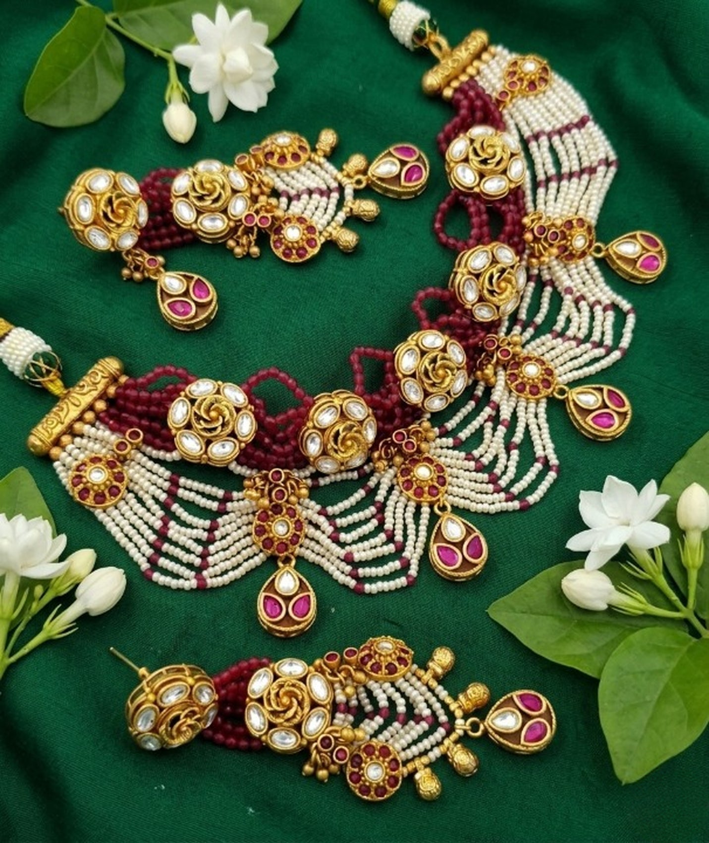 Jewel City Handcrafted Kundan & Ruby Bead Choker Set | Traditional Indian Gold-Plated Bridal Jewelry