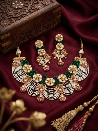 Jewel City Exquisite Kundan & Pearl Haar Set: Traditional Gold-Plated Choker for Weddings & Festivals