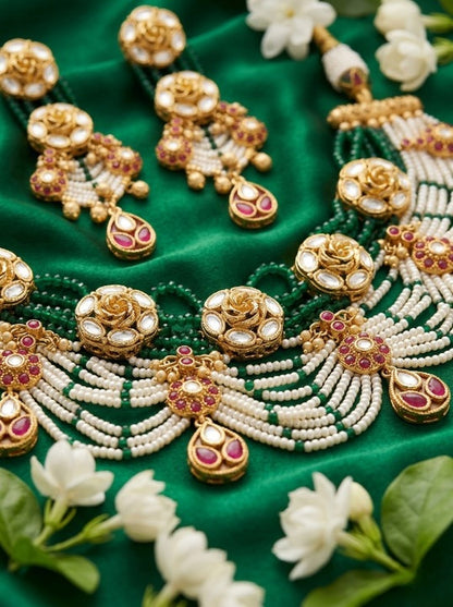 Jewel City Exquisite Kundan & Pearl Haar Set: Traditional Gold-Plated Choker for Weddings & Festivals